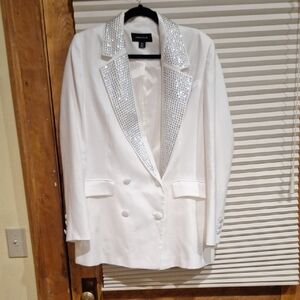 Karen Millen White Blazer W Rhinestone Sz 12